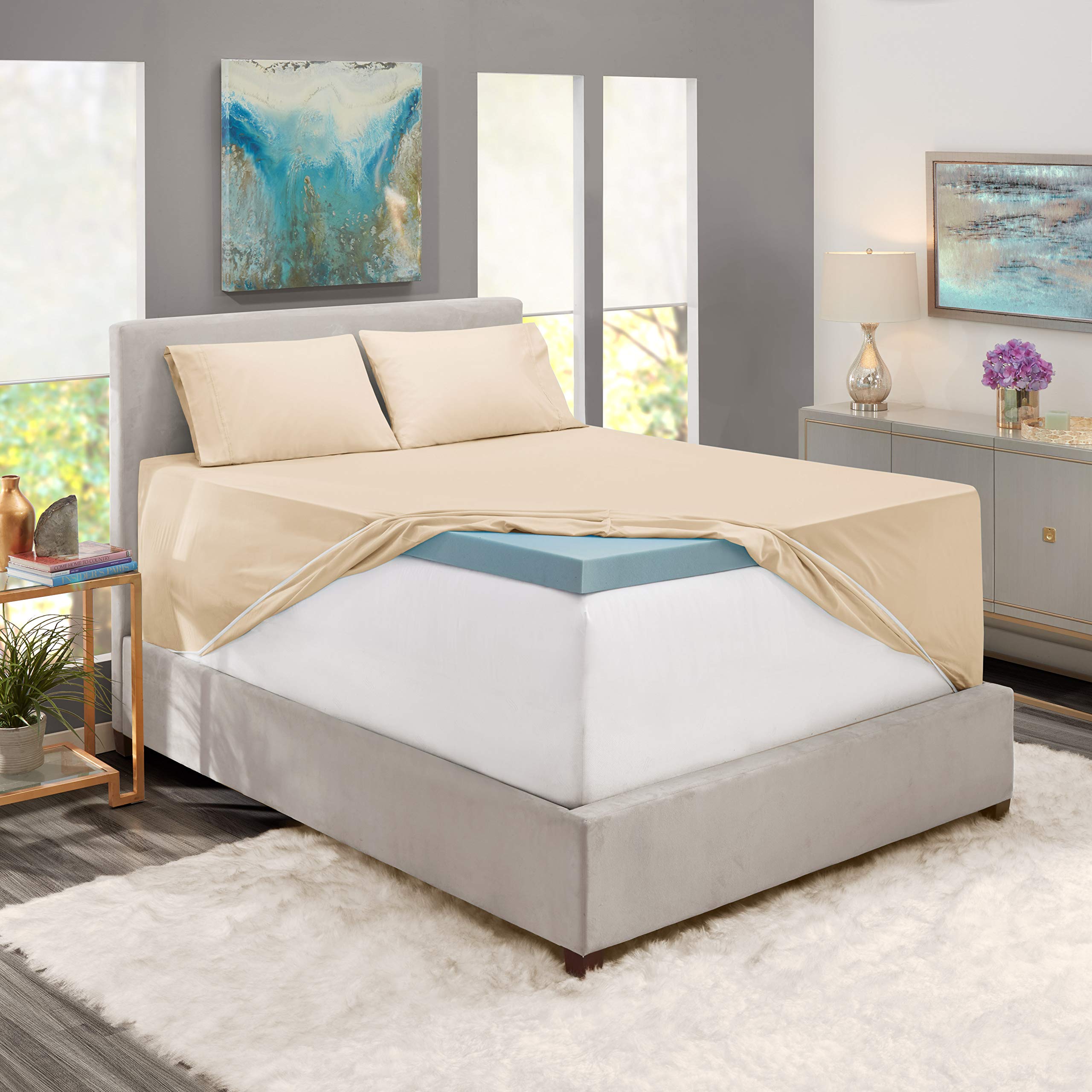 Nestl Extra Deep Pocket Sheets - Fits Mattress 18-24 Inches Deep, Extra Deep Pocket Twin Xl Sheets Sets, 4 Piece Twin Xl Size Sheets, Twin Xl Sheets Deep Pocket, Beige Cream Sheets