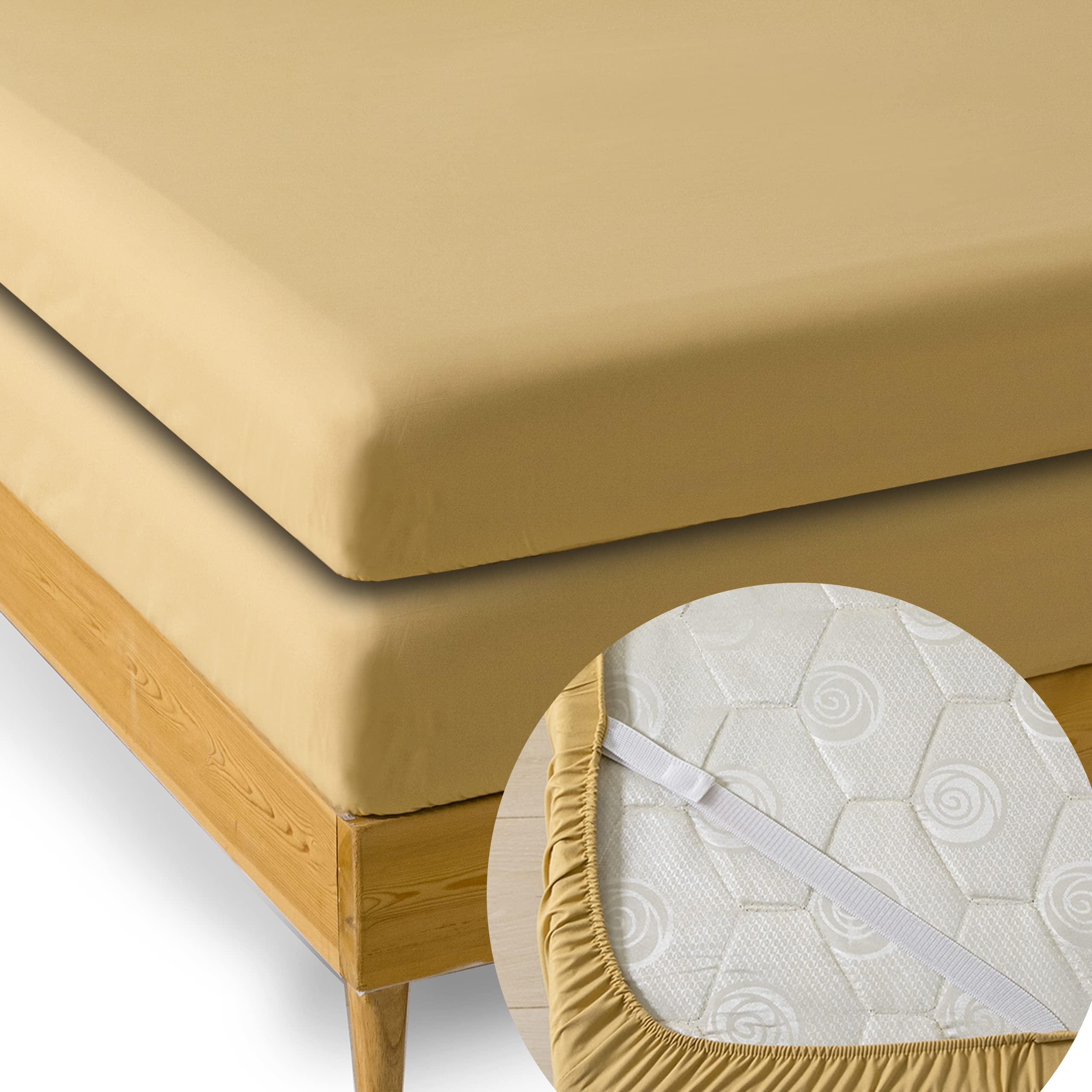 Minipanda Twin Fitted Sheets 2 Pack, With Bed Sheets Holder Straps For Corners, Keep Sheets From Coming Off - Ultra Soft - Micro