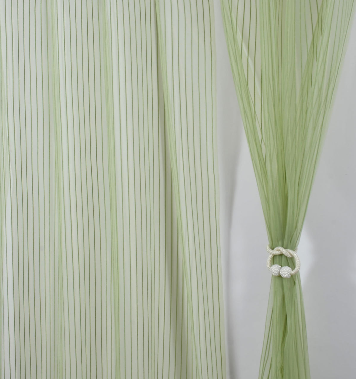 Homefab India Stripes Net Transparent Sheer Curtain  7X4 Feet, Door Curtains, Green, Pack of 2 Pcs