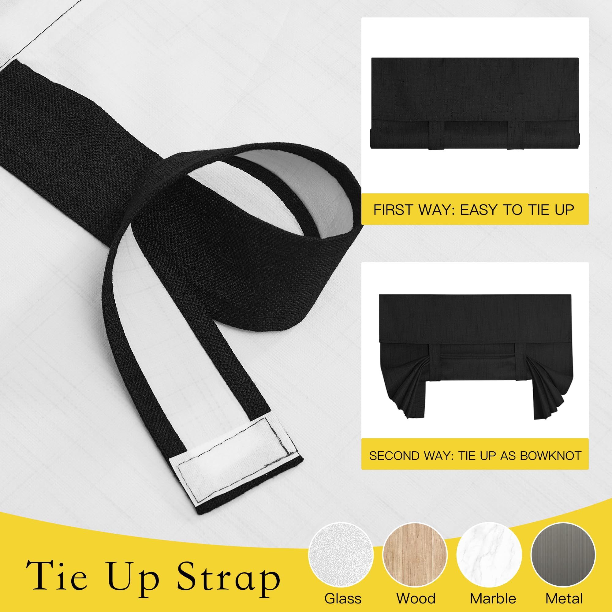 Nicetown Door Curtains 100% Blackout - Self Stick Tie Up Shades Thermal Insulated Door Window Curtain Light Block Sidelight Curtains, Linen Curtains For Bedroom, W26 X L72 Inches, 1 Panel, Black