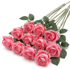 Fake Roses Artificial Silk Flowers - 12 Pcs Pink Roses Artificial Faux Flowers With Stems For Home Wedding Centerpiece Hotel Off