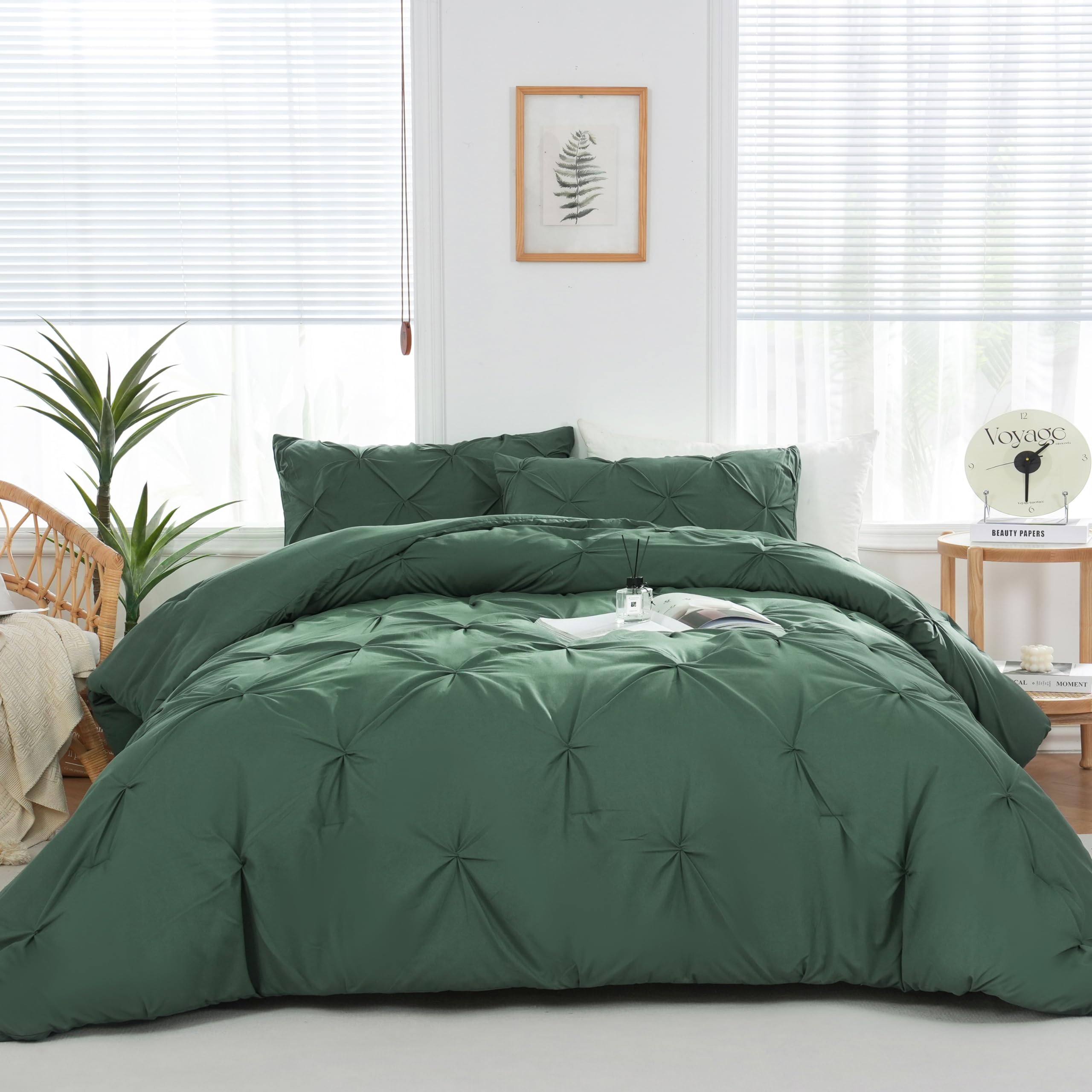 Downcool King Size Comforter Set - 3 Pieces Dark Emerald Green Comforter King Size Set, All Season Soft Fluffy Bedding Comforter