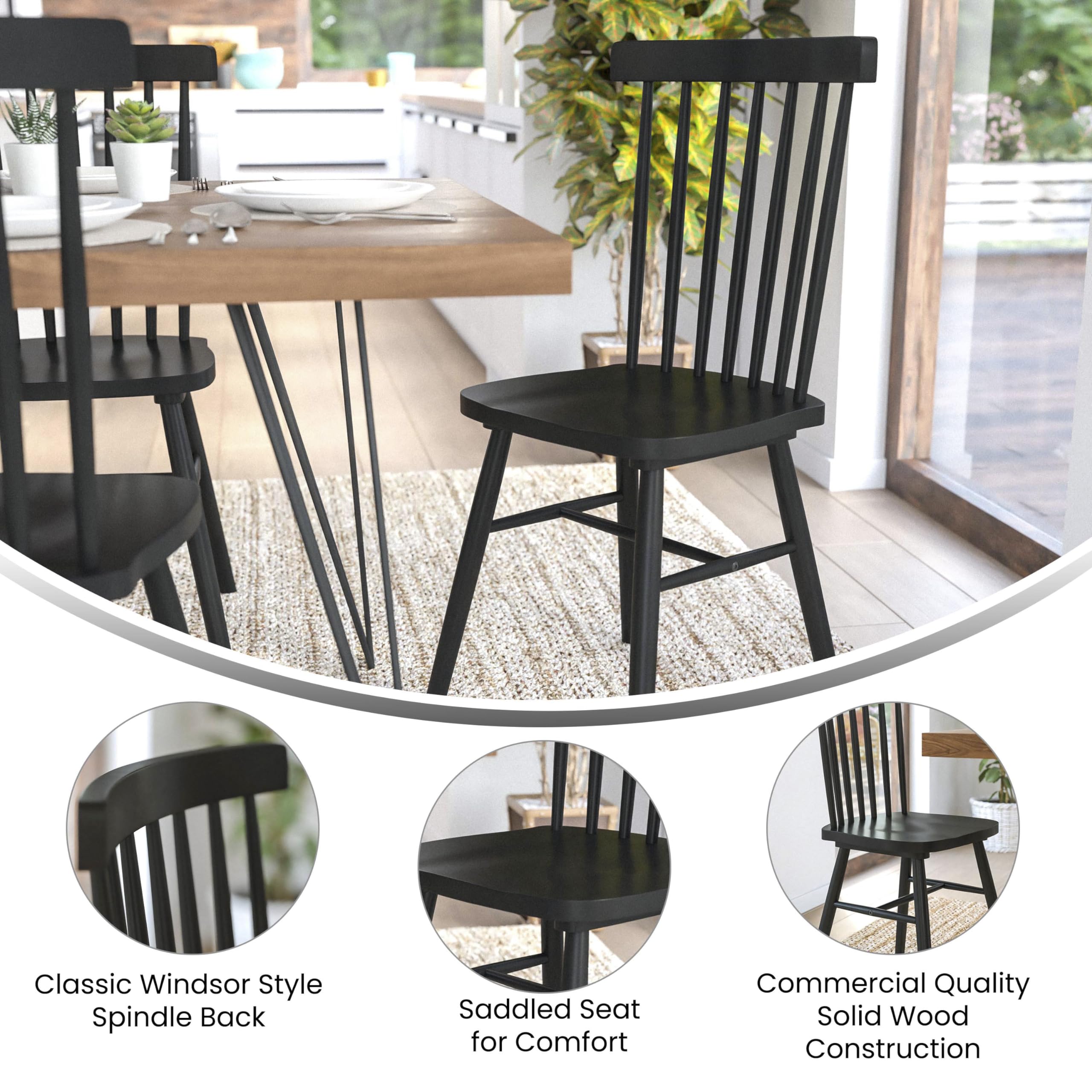 Flash Furniture Ingrid Commercial Windsor Solid Wood Dining Room Chairs - Thumbnail 4