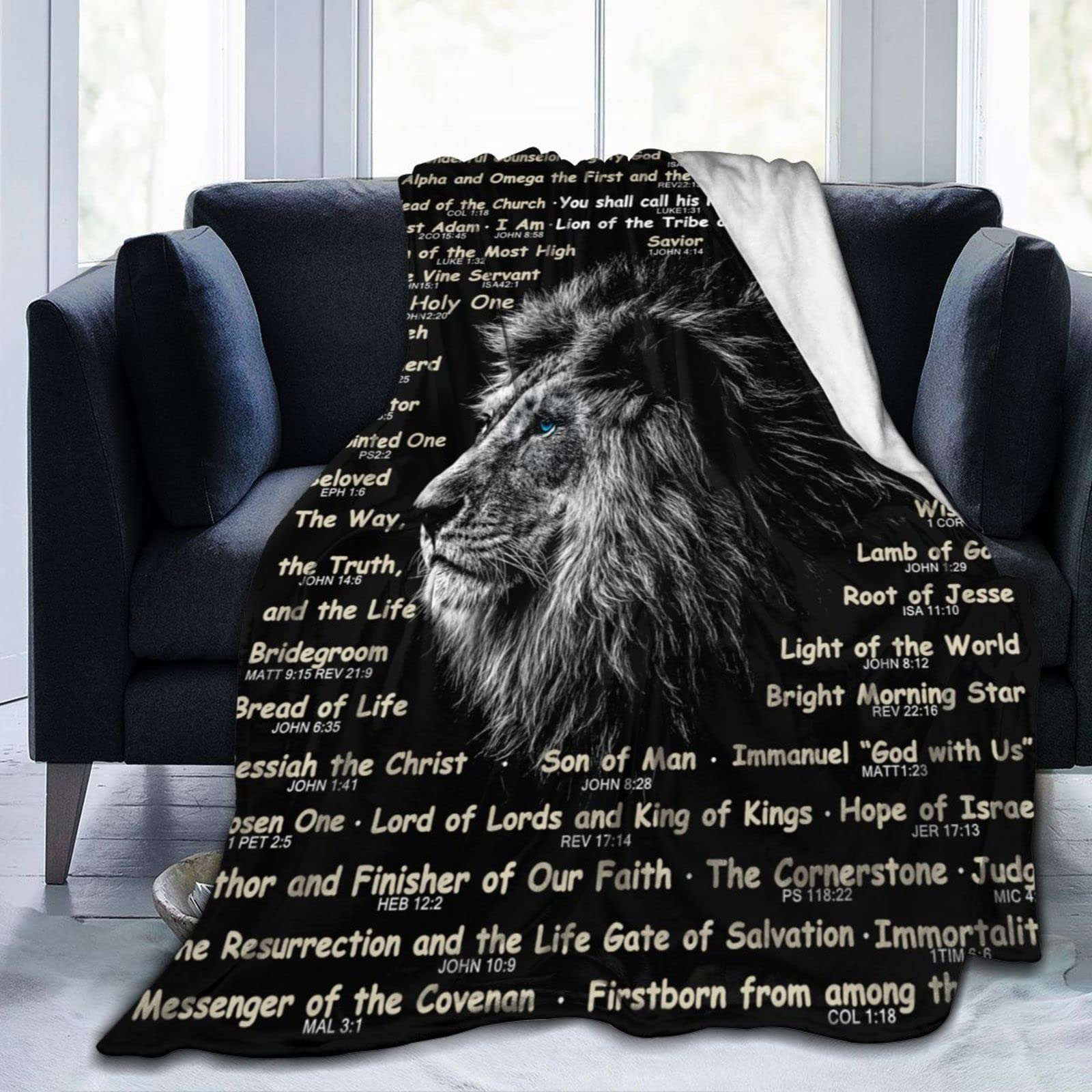 Bible Verse Blanket Christian Gifts (60X50Inch)- Religious Throw Blanket Soft Lightweight Cozy Plush Warm Lion Blankets For Wome