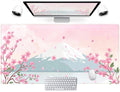 Japanese Desk Mat Pastel Pink Cherry Blossom Mouse Pad Mt Fuji Japan Large Gaming Anime Mousepad Xxl 31.5X15.75 In, Kawaii Aesth