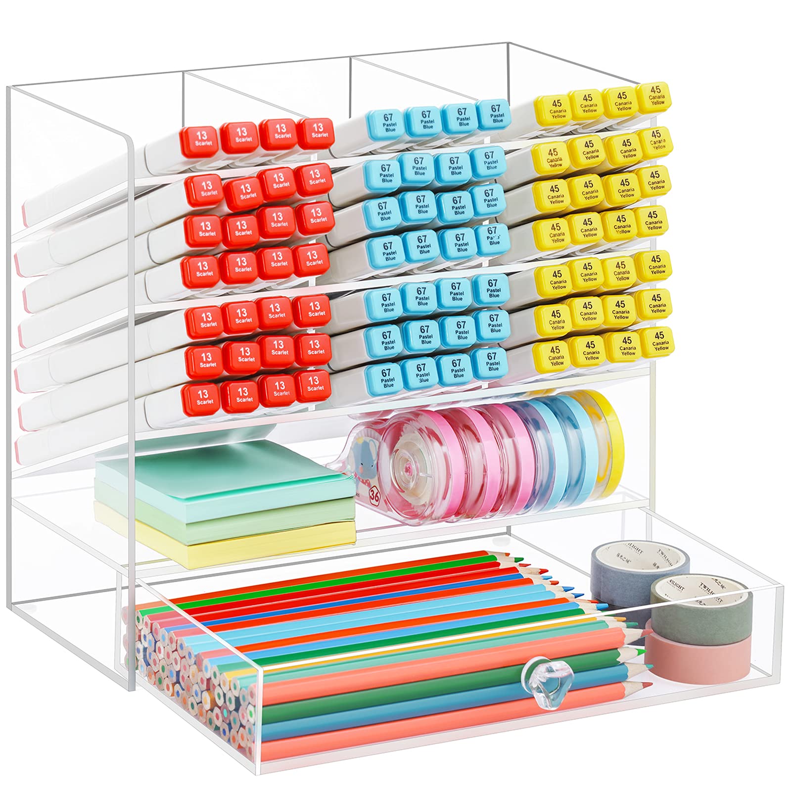 Marbrasse Clear Pen Organizer Storage, Acrylic Desk Organizer With 12 Compartments, Pen Organizer For Desk, Desktop Art Organize