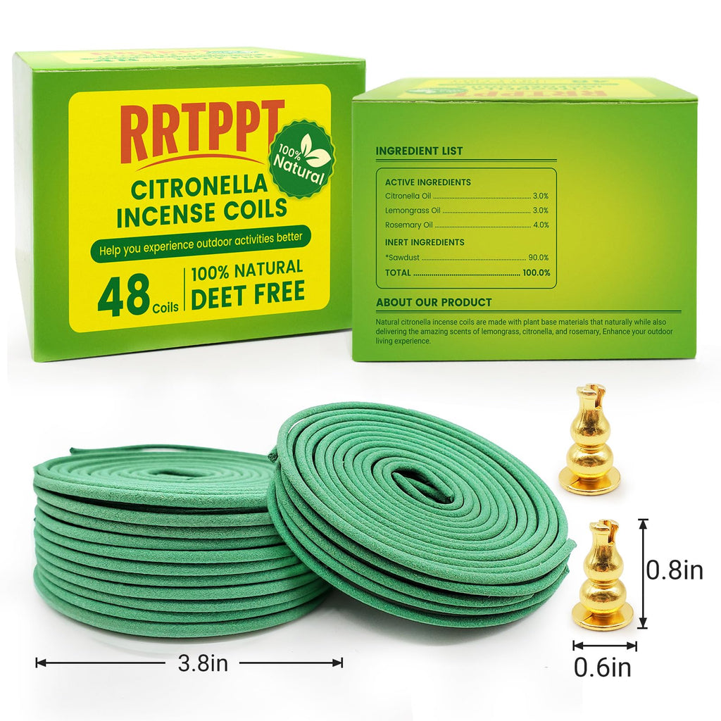 Citronella Incense Coils, Made From Natural Plants, Suitable For Outdoors, Indoors, By The Pool, In The Yard, 48 Coils And 2 Coi