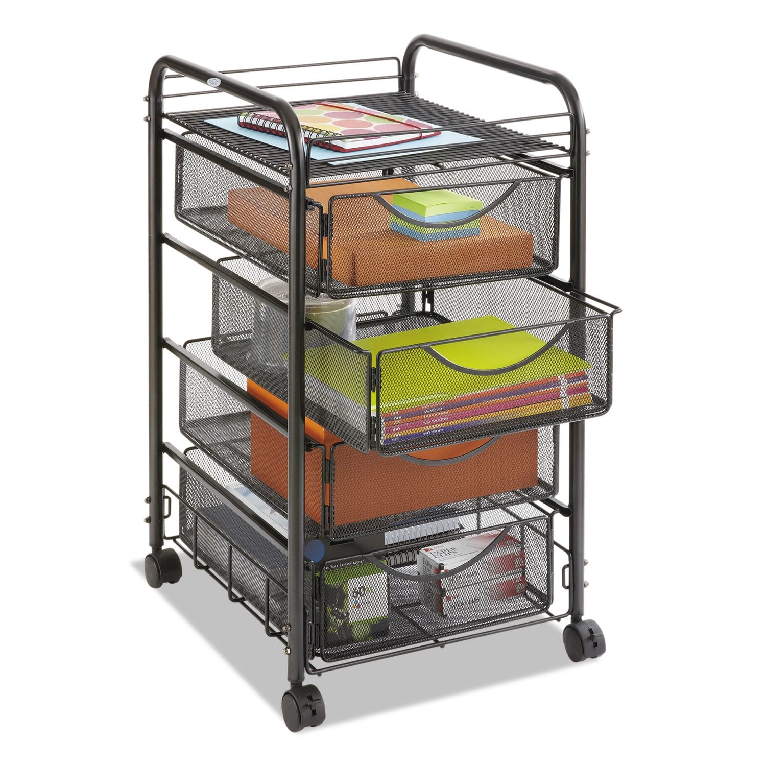 Safco Onyx Rolling File Cart with 4 File Drawers, Fits Letter-Size Hanging Folders, Durable Steel Mesh Construction