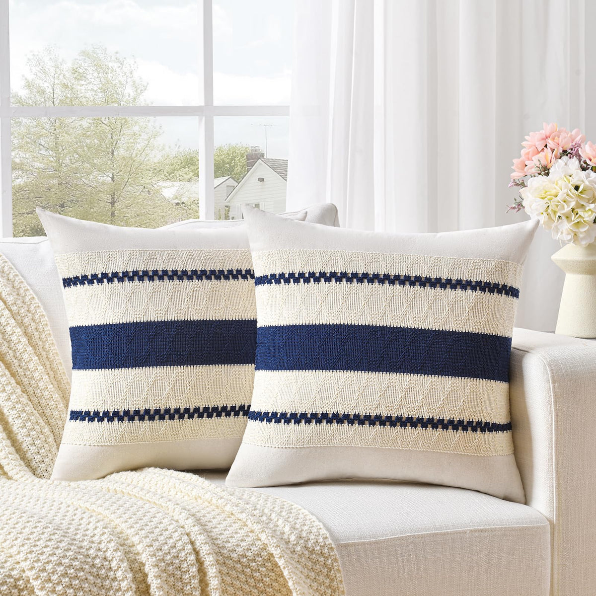Fancy Homi Set Of 2 Navy Blue Decorative Throw Pillow Covers 18X18 Inch For Couch Bed Sofa Living Room Office, Aesthetic Modern