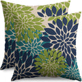 Smozenith Navy Blue Green Teal Pillow Covers 20X20 Inch Set Of 2, Modern Geometry Dahlia Floral Print Decorative Throw Pillow Co