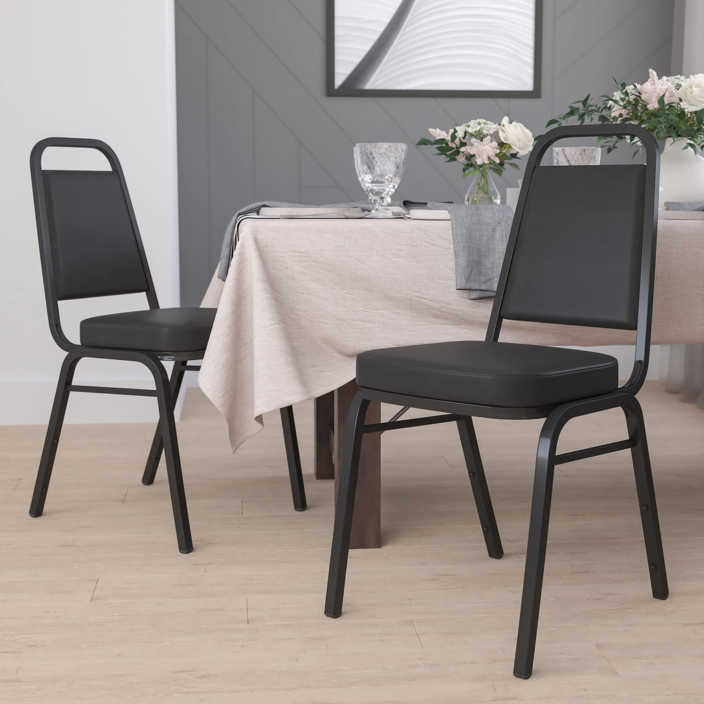 Flash Furniture Hercules Series Trapezoidal Vinyl Banquet And Event Chairs, Commercial Event Chairs With Padded Seats And Backs, Set Of 4, Black