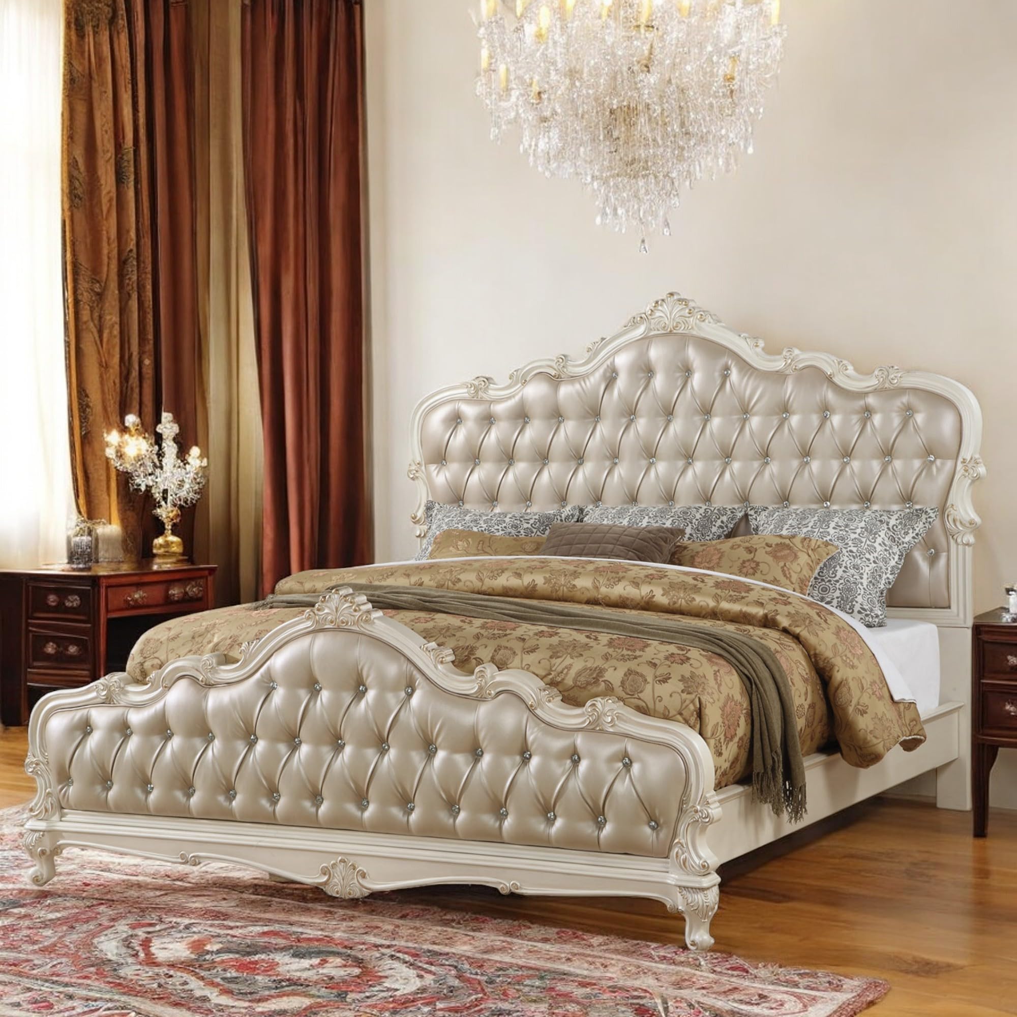 Acme Chantelle Eastern King Tufted Faux Leather Bed - Thumbnail 2