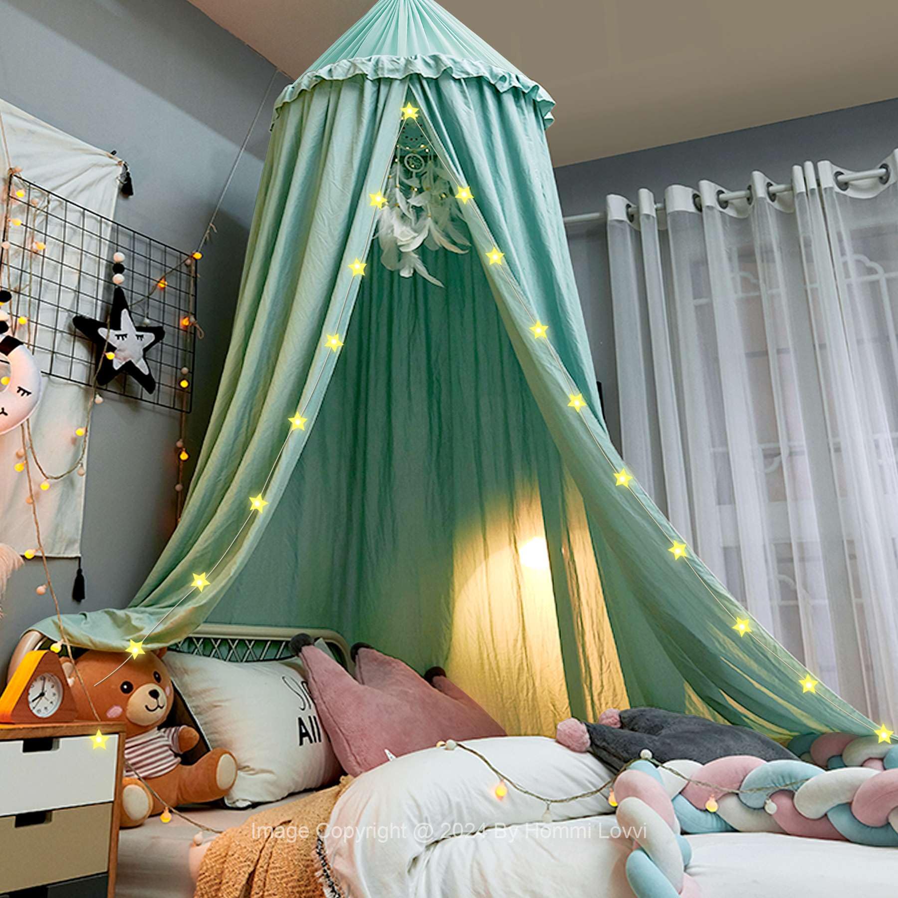 Hommi Lovvi Bed Canopy For Girls, Dreamy Frills Ceiling Hanging Princess Canopy Bedroom Decoration Soft Canopy Net Reading Nook,