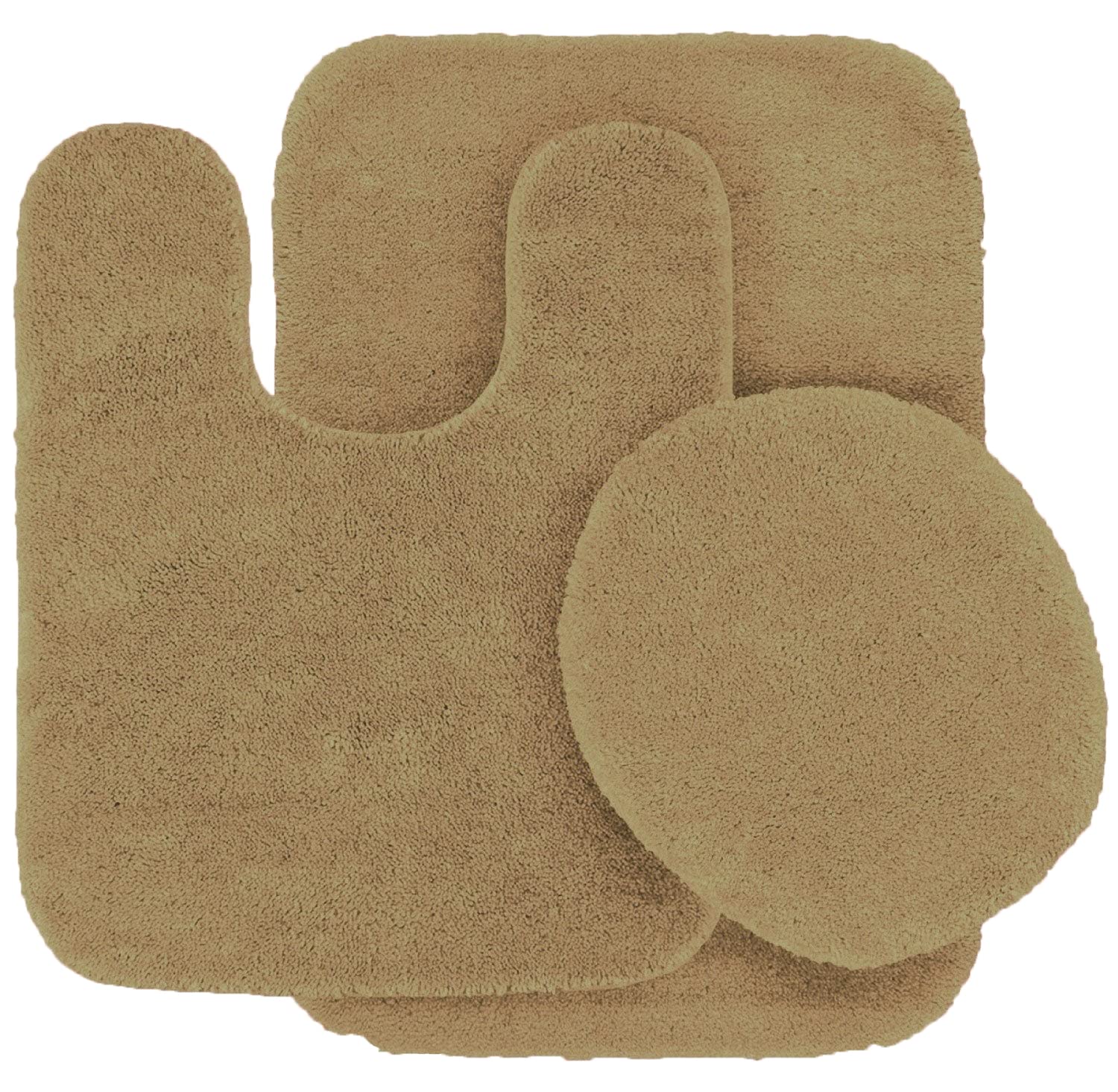 Linen Plus 3pc Solid Non Slip Soft Bath Rug Set for Bathroom U-Shaped Contour Rug, Mat and Toilet Lid Cover New# Angela (Taupe)