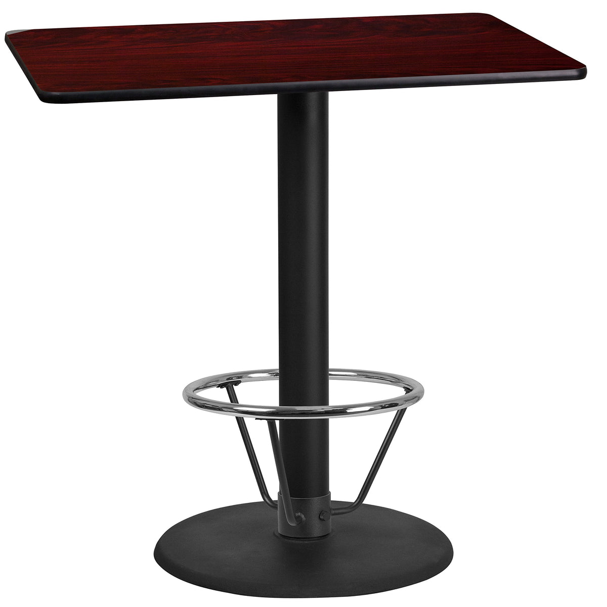 Flash Furniture Stiles 24'' X 42'' Rectangular Mahogany Laminate Table Top With 24'' Round Bar Height Table Base And Foot Ring