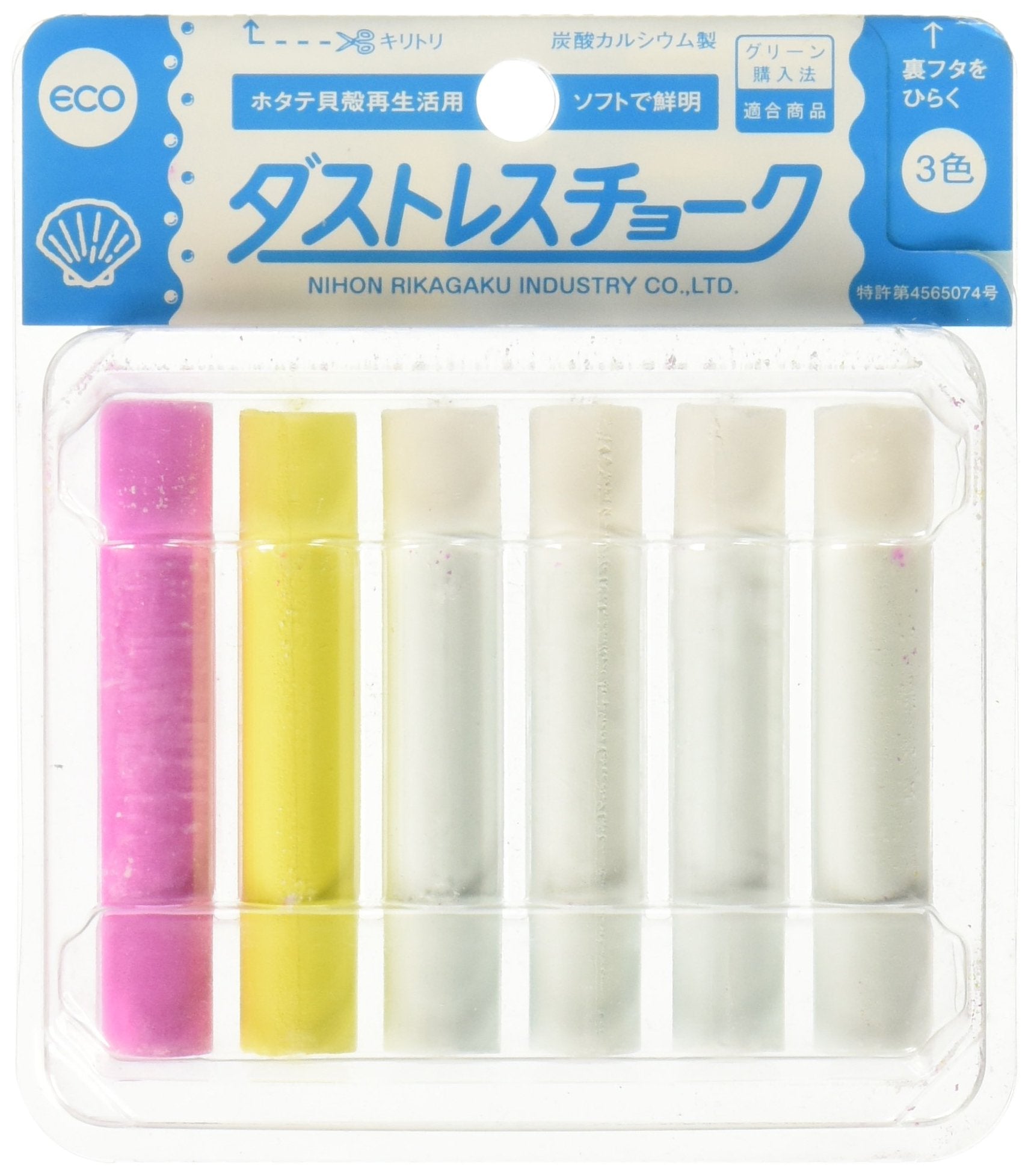 Rikagaku Dustless Chalk, 6-Piece, Assorted Color (Dcc-6-3C)