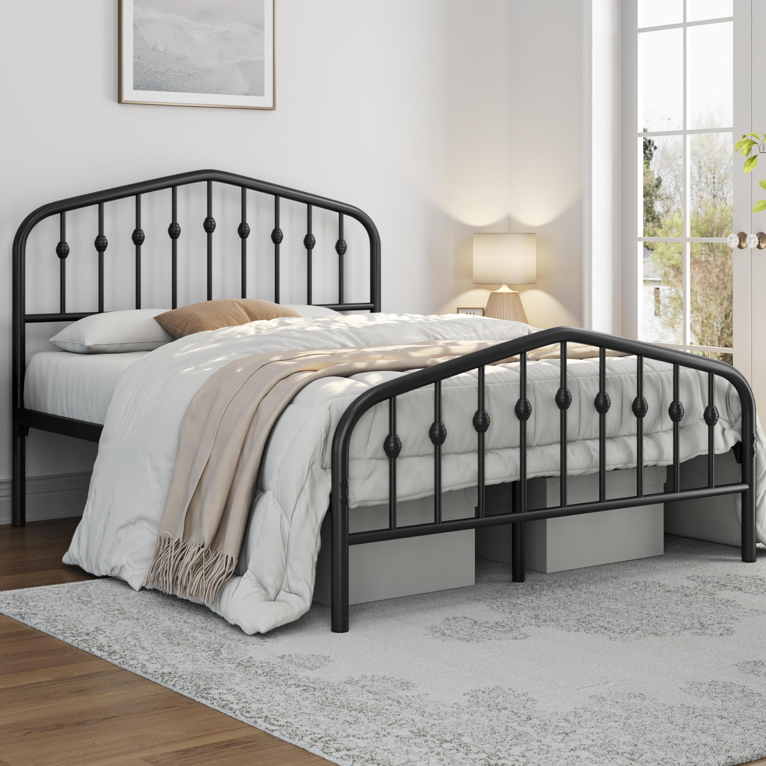 Yaheetech Full Bed Frames Metal Platform Bed With Victorian Style Wrought Iron Headboard And Footboard/Easy Assembly/No Box Spring Needed/Antique Gold Full Bed