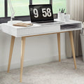 Artswish White Desk Mid Century Modern Desk Wooden Desk With Drawer Small Office Desk Mid Century Computer Desk White Makeup Table