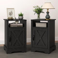 RoyalCraft Nightstand Set of 2, Black End Table with Charging Station, Wooden End Table, Rustic Night Stand with Storage Cabinet