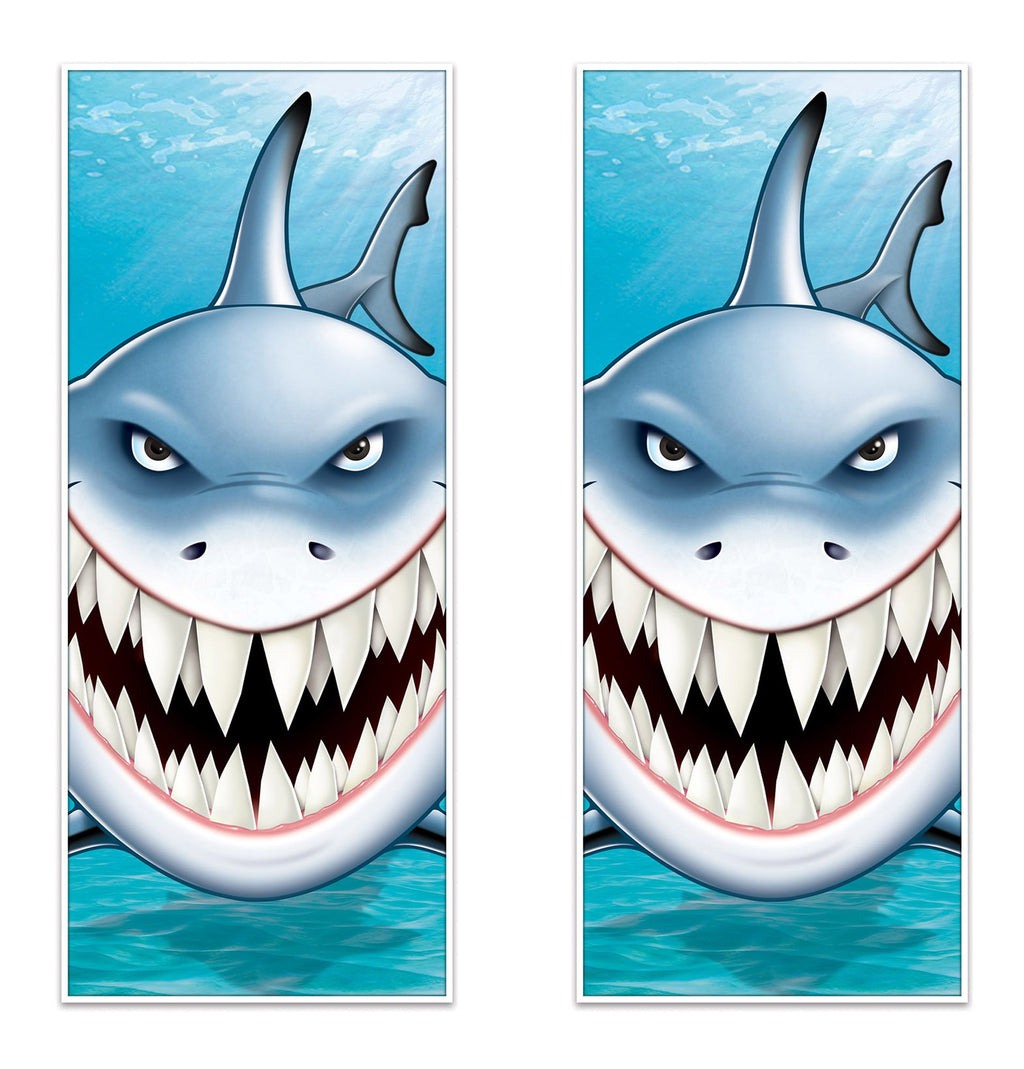 Beistle Plastic Shark Door Covers, 6' x 30', Set of 2 - Under the Sea Nautical Party Supplies, Fish Themed Birthday Decorations
