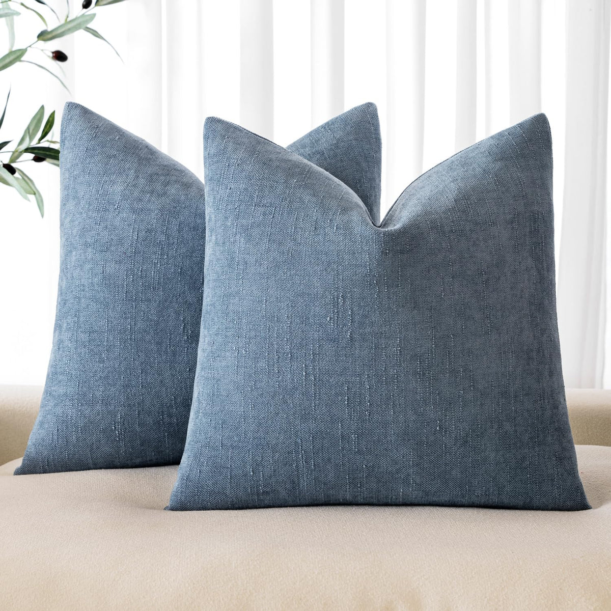 Miulee Pack Of 2 Decorative Throw Pillow Covers Soft Chenille Throw Pillows Solid Textured Cushion Covers For Couch Sofa Bedroom