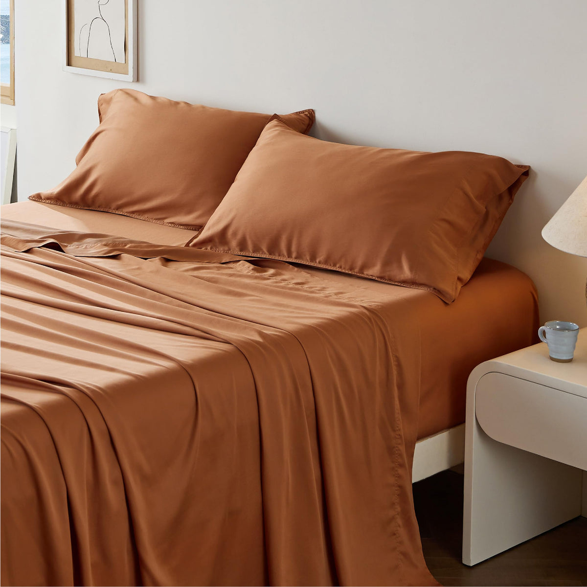 Bedsure Lyocell Cotton Sheet Set - Cooling Bed Sheets Queen, Silky Soft and Breathable Eucalyptus Sheets with Deep Pocket, 4 Pie