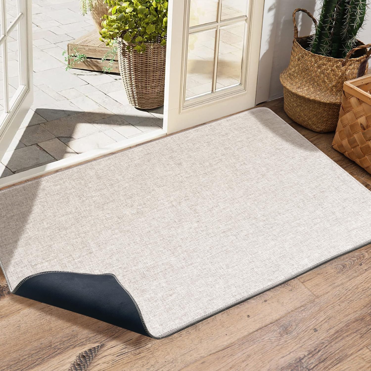 Yancorp 2x3 Ultra Thin Door Mat Indoor for Inside Entry Way Very Thin Floor Mats Fit Under Door Ultra Thin Beige Bath Mat Unde