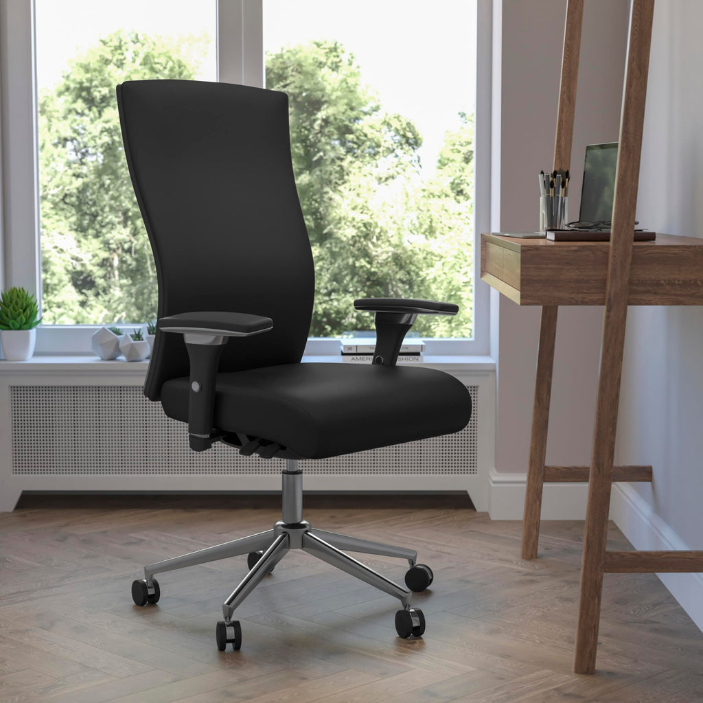Flash Furniture HERCULES Series 24/7 Intensive Use 300 lb. Rated Black LeatherSoft Multifunction Ergonomic Office Chair with Seat Slider