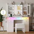 Makeup Vanity Desk with Mirror and Lights, White Vanity Table Set with Storage Drawers, Charging Station, Cabinets & Chair, Larg