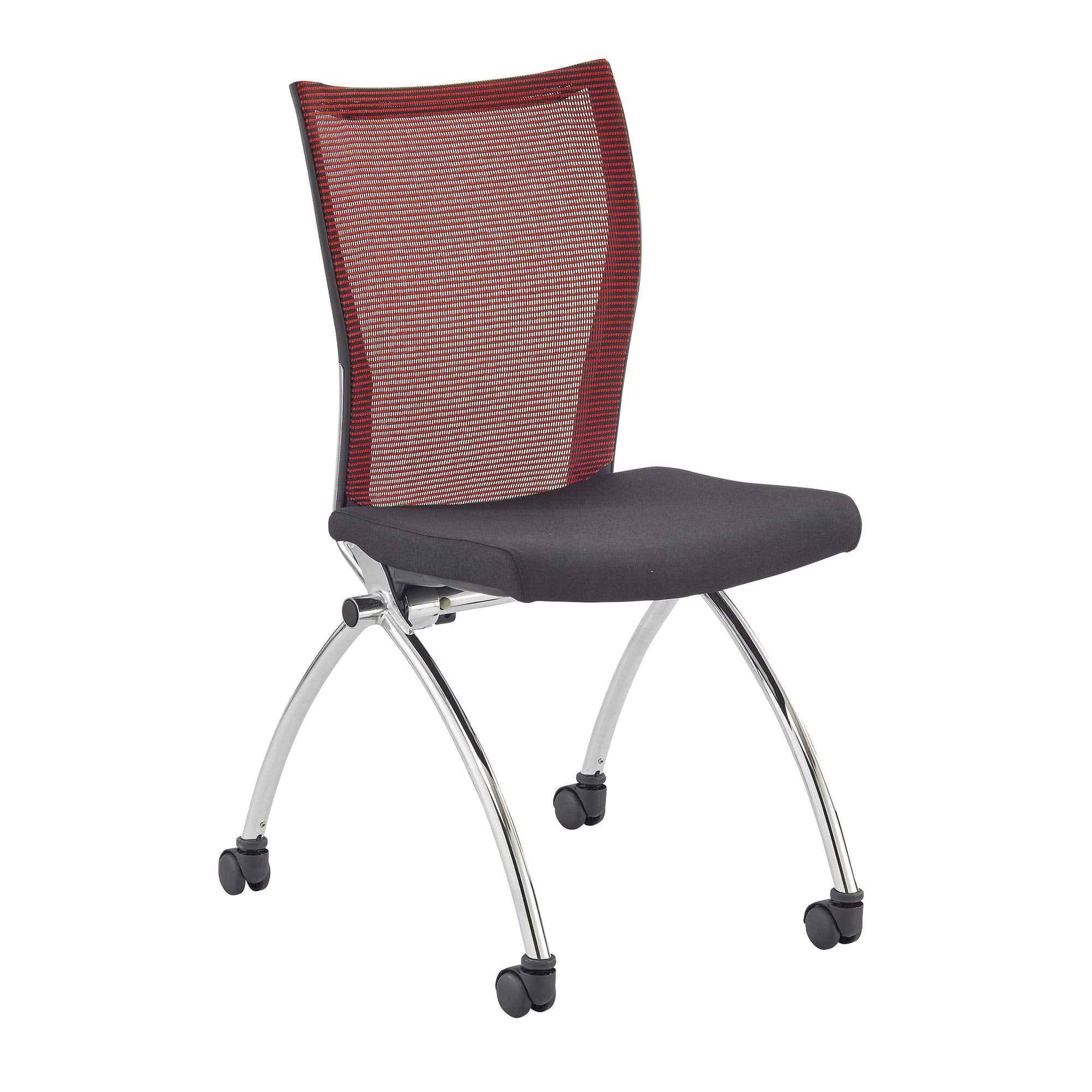Safco Products Valoré High Back Chair Without Arms Tsh2Br, Red, Reclining Mesh Back, Fabric Seat, Compact Nesting Storage (Qty. 2)