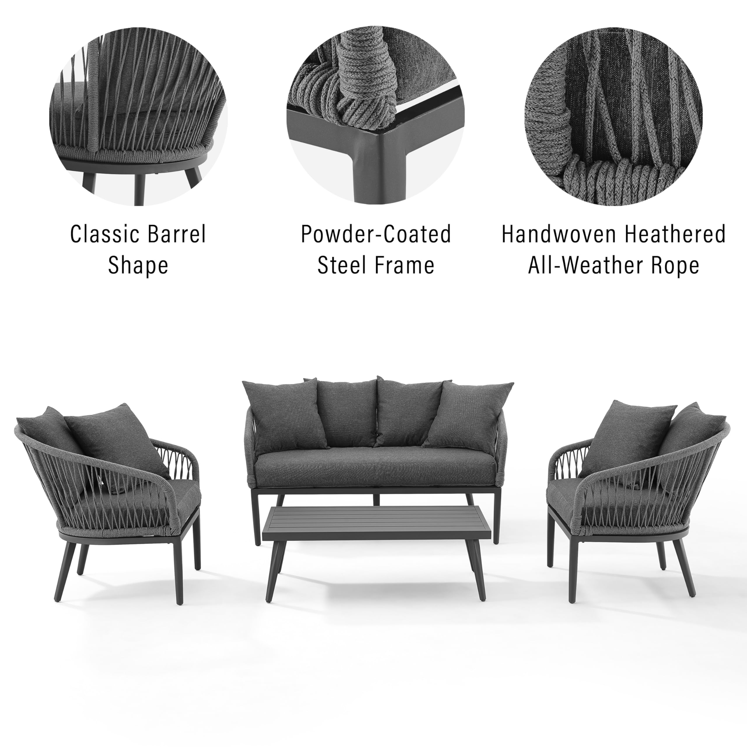 Crosley Furniture Otto 4-Piece Outdoor Loveseat Patio Furniture Set - Thumbnail 2