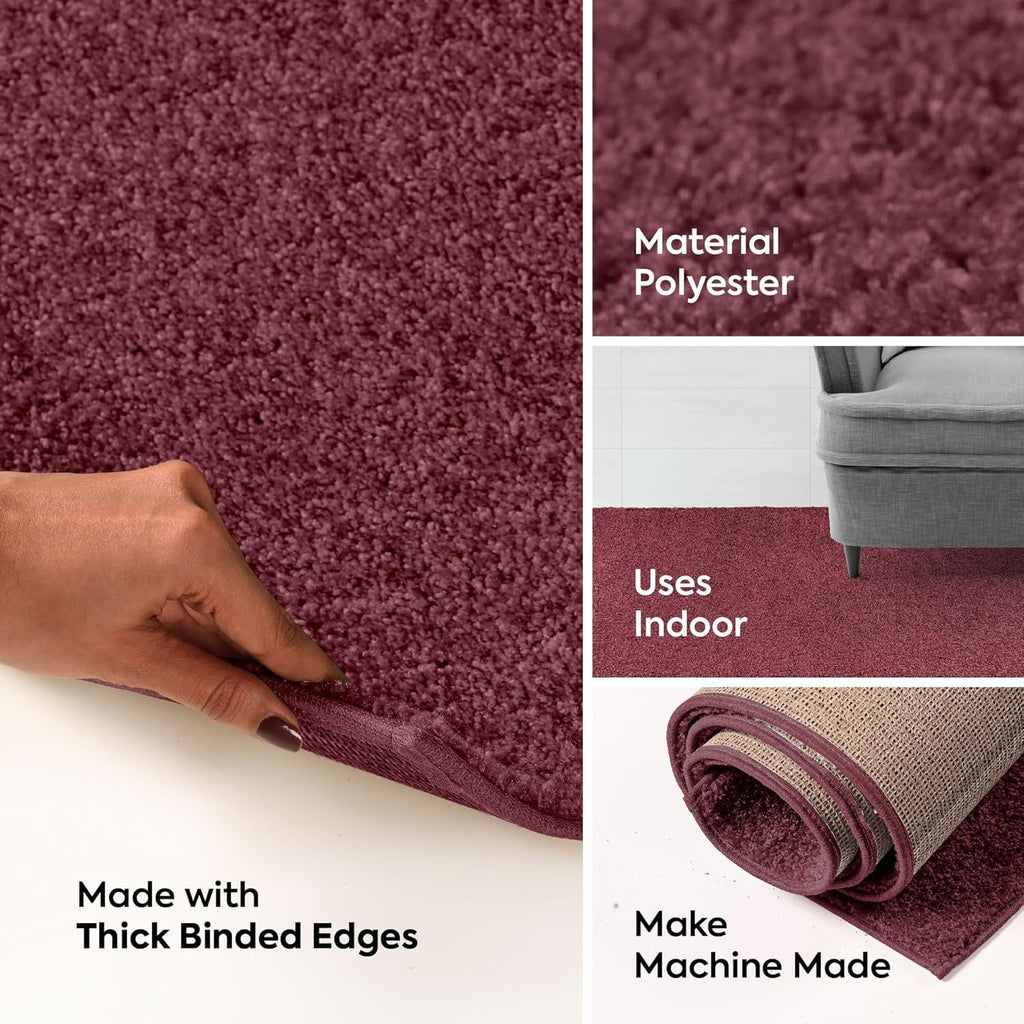 Ambiant Pet Friendly Solid Color Area Rug, Cranberry, 20 x 40 Half Round, Indoor, Stain Resistant, Perfect for Living Room & Entryway