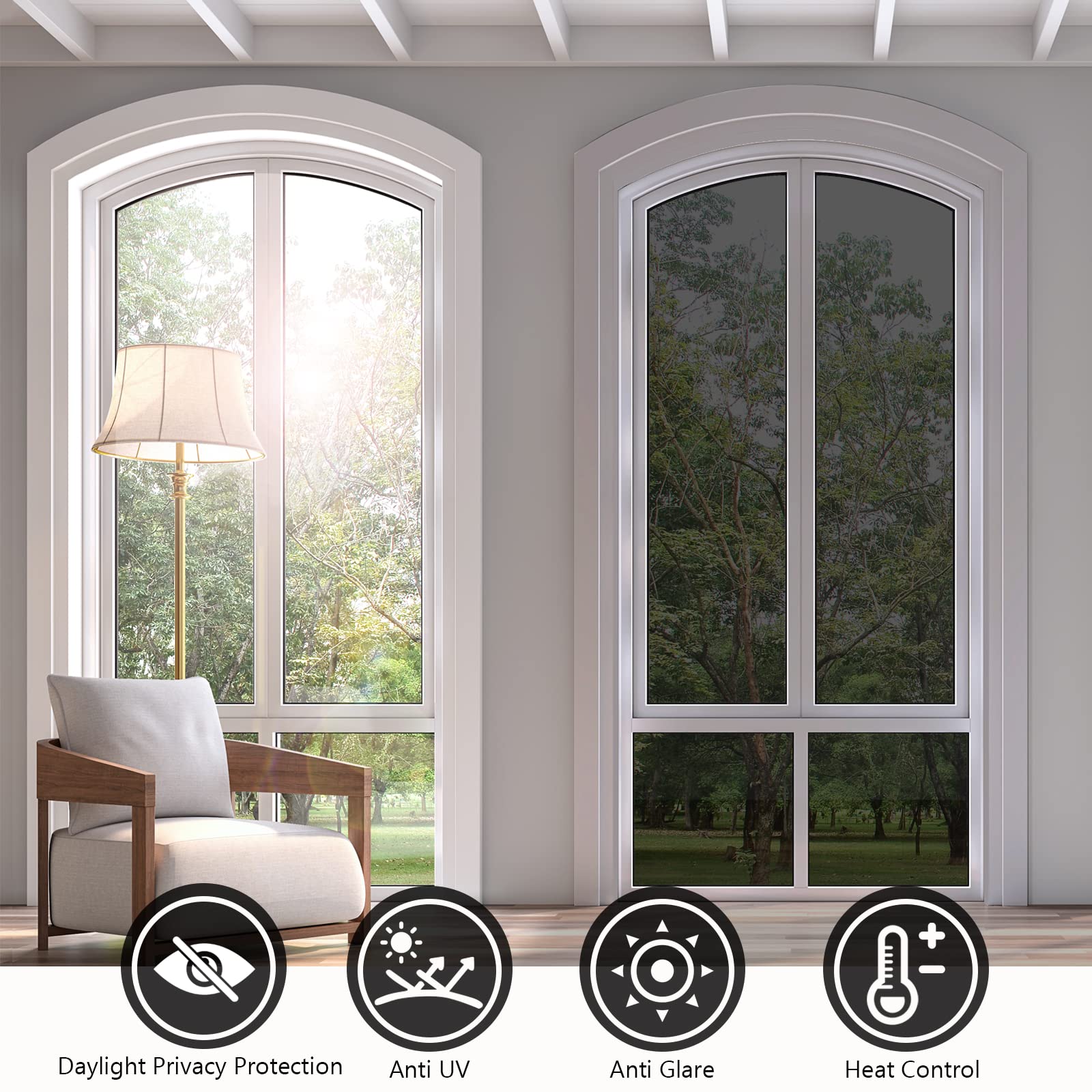 Kespen Window Privacy Film One Way Daytime Privacy Static Cling Sun Blocking Anti Uv Reflective Window Tint For Home And Office,