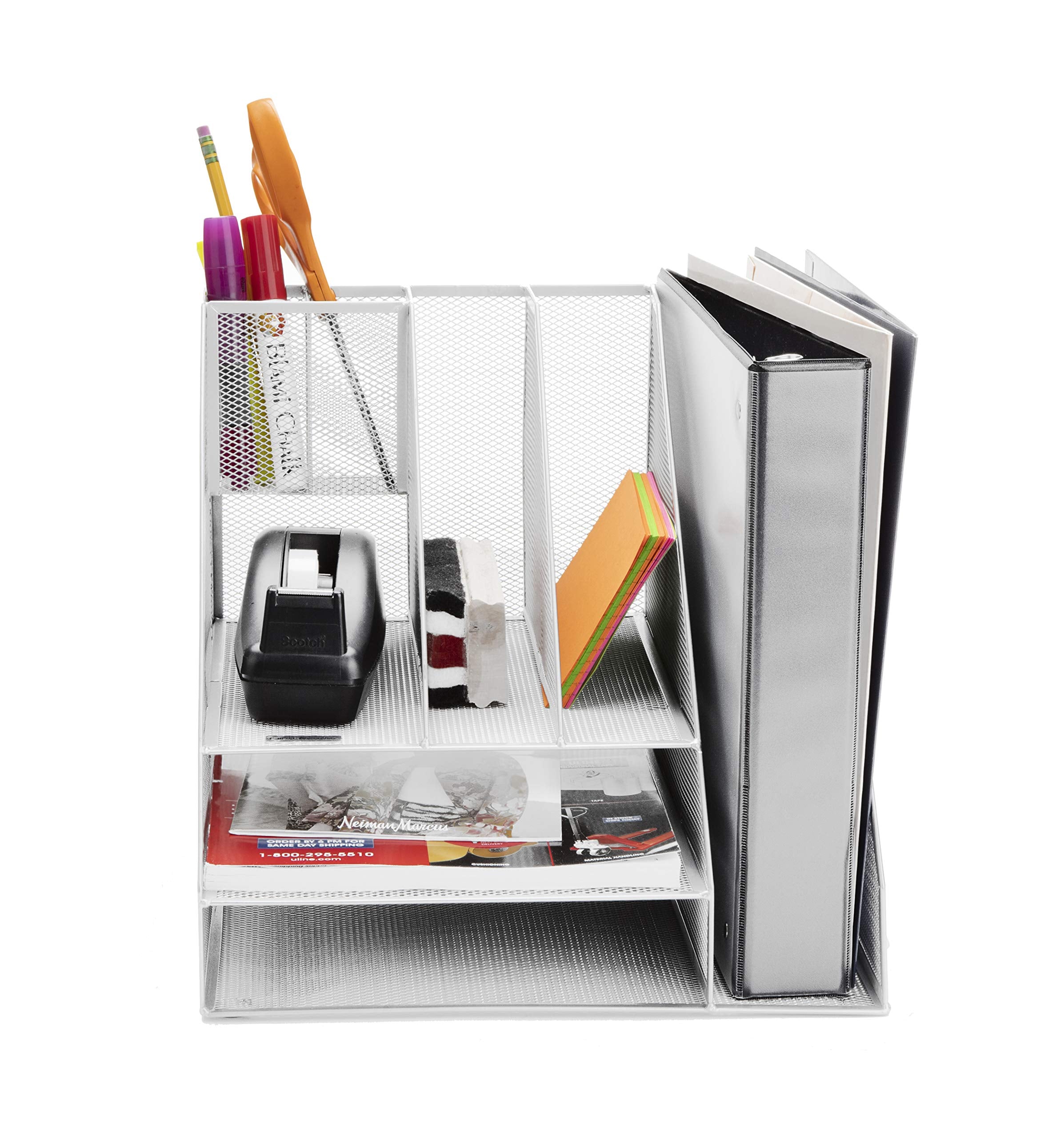 Mind Reader MESHORG-WHT Mesh Organizer 8 Compartments Desktop Document Letter Tray for Folders, Mail, Stationary, Desk Accessori