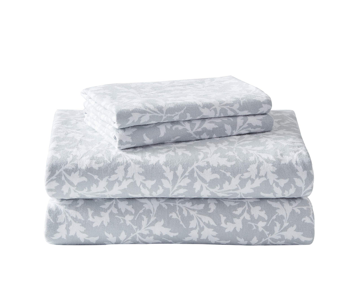 Laura Ashley Home - Queen Sheets, Cotton Flannel Bedding Set, Brushed For Extra Softness & Comfort (Crestwood, Queen)