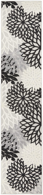 Nourison Aloha Indoor/Outdoor Black White 2'3' X 10' Area Rug, Tropical, Botanical, Easy -Cleaning, Non Shedding, Bed Room, Living Room, Dining Room, Deck, Backyard, Patio (2X10)