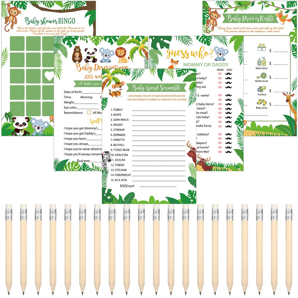 Yinder 145 Pieces Baby Shower Games for Boy or Girl Game Activities Cards with 20 Pencils Includes Baby Bingo Description and Wi