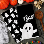 Anydesign Halloween Kitchen Towel 18 X 28 Inch Black White Ghost Dishcloth Scary Hand Drying Tea Towel For Halloween Baking Cook