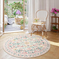Wonnitar Washable Round Rugs 6ft, Pink Floral Circle Rug Large Round Carpet for Bedroom, Boho Soft Ultra-Thin Circular Carpets f