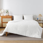 Andency White Comforter Queen, Boho Soft Fluffy Warm Lightweight Bedding Comforter Sets For Queen Bed, 3 Pieces Chevron Tufted Aesthetic Microfiber Lightweight Comforter Set