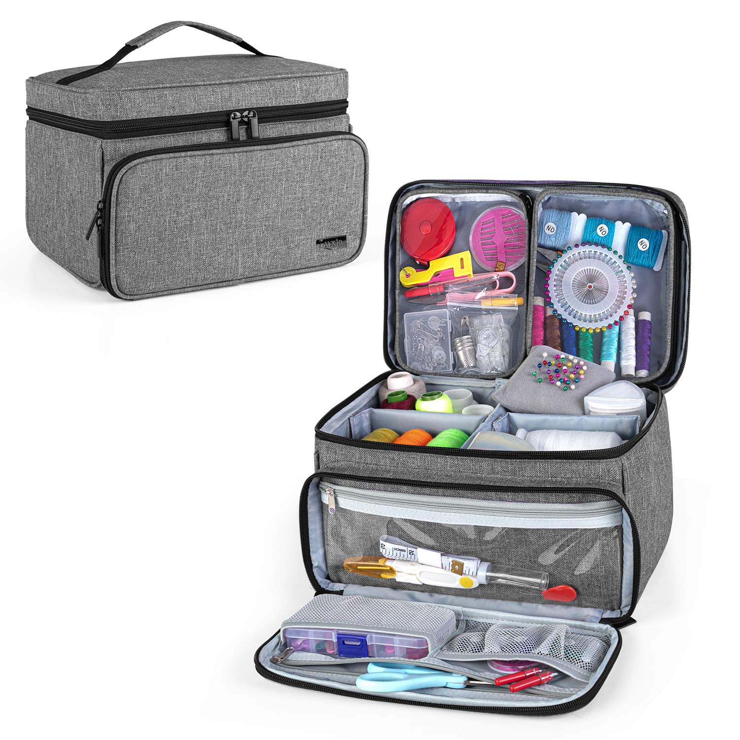 LUXJA Sewing Accessories Organizer with 2 Detachable Clear Pockets, Sewing Supplies Organizer (Patent Design), Gray