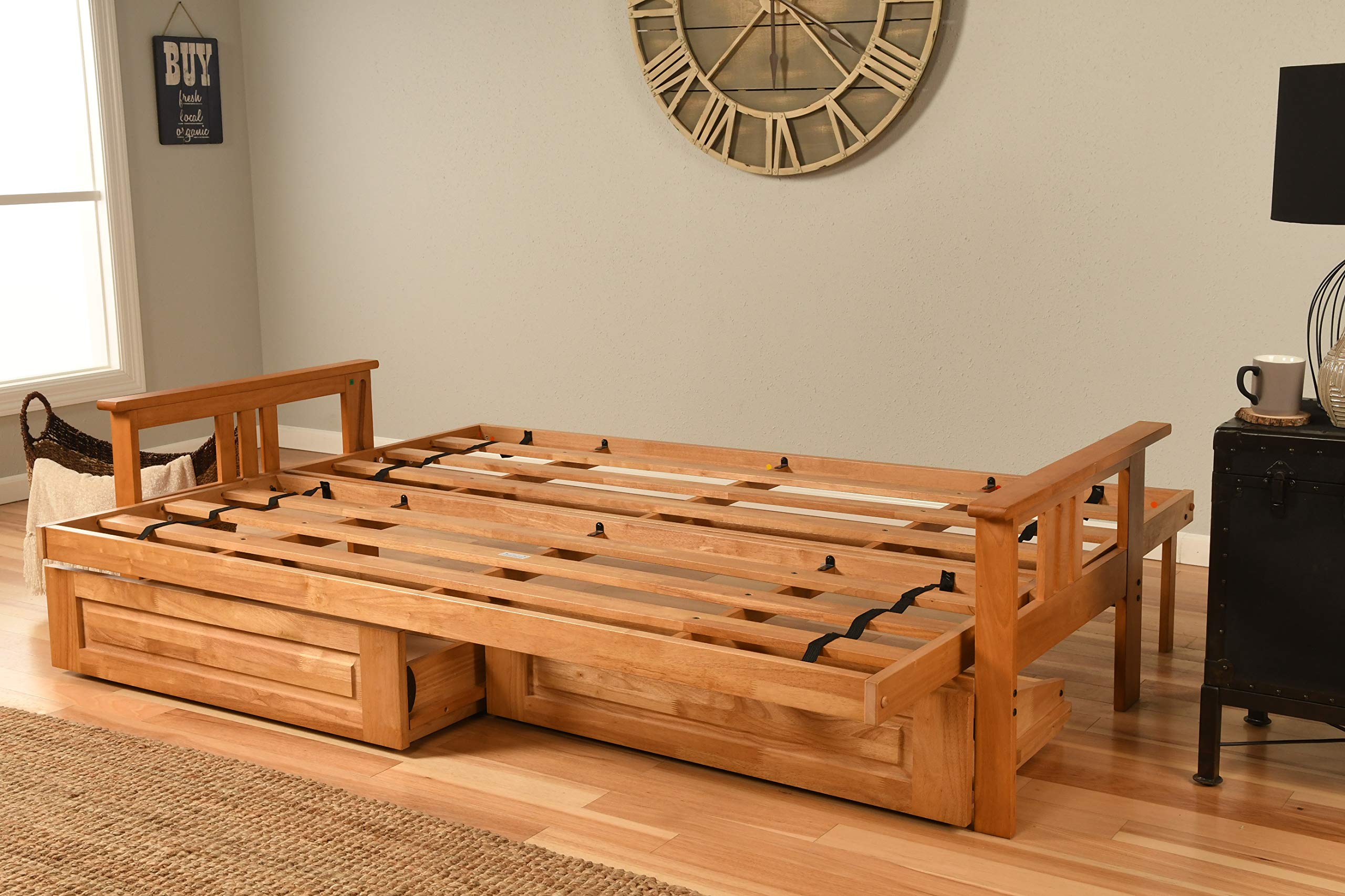 Kodiak Furniture Monterey Queen-Size Futon Frame, Storage Drawers, Butternut Finish