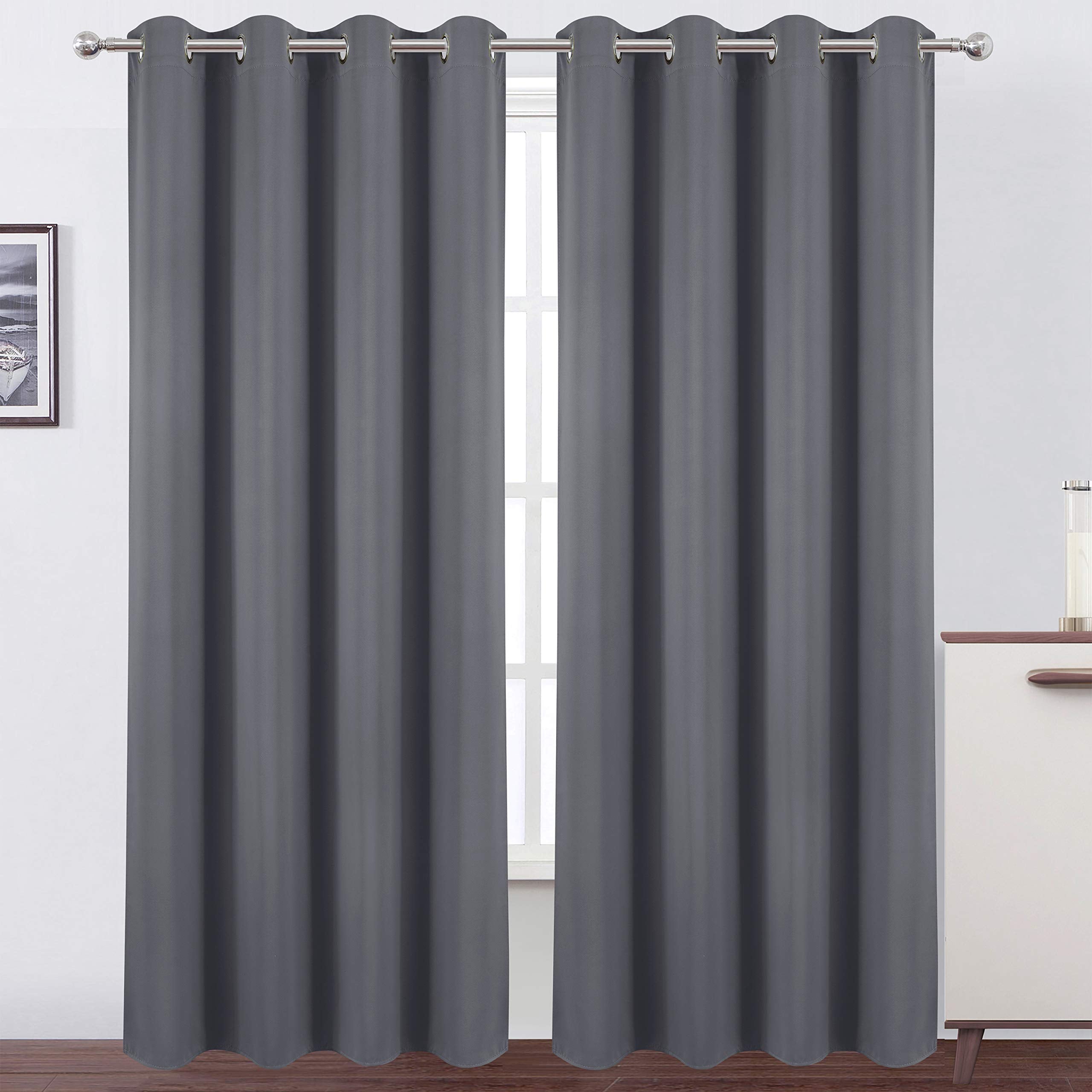 Lemomo Blackout Curtains 66 X 95 Inch/Grey Curtains Set Of 2 Panels/Thermal Insulated Room Darkening Bedroom Curtains