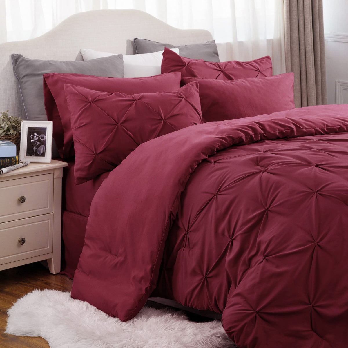 Bedsure Full Size Comforter Sets - Bedding Sets Full 7 Pieces, Bed In A Bag Burgundy Bed Sets With Comforter, Sheets, Pillowcase