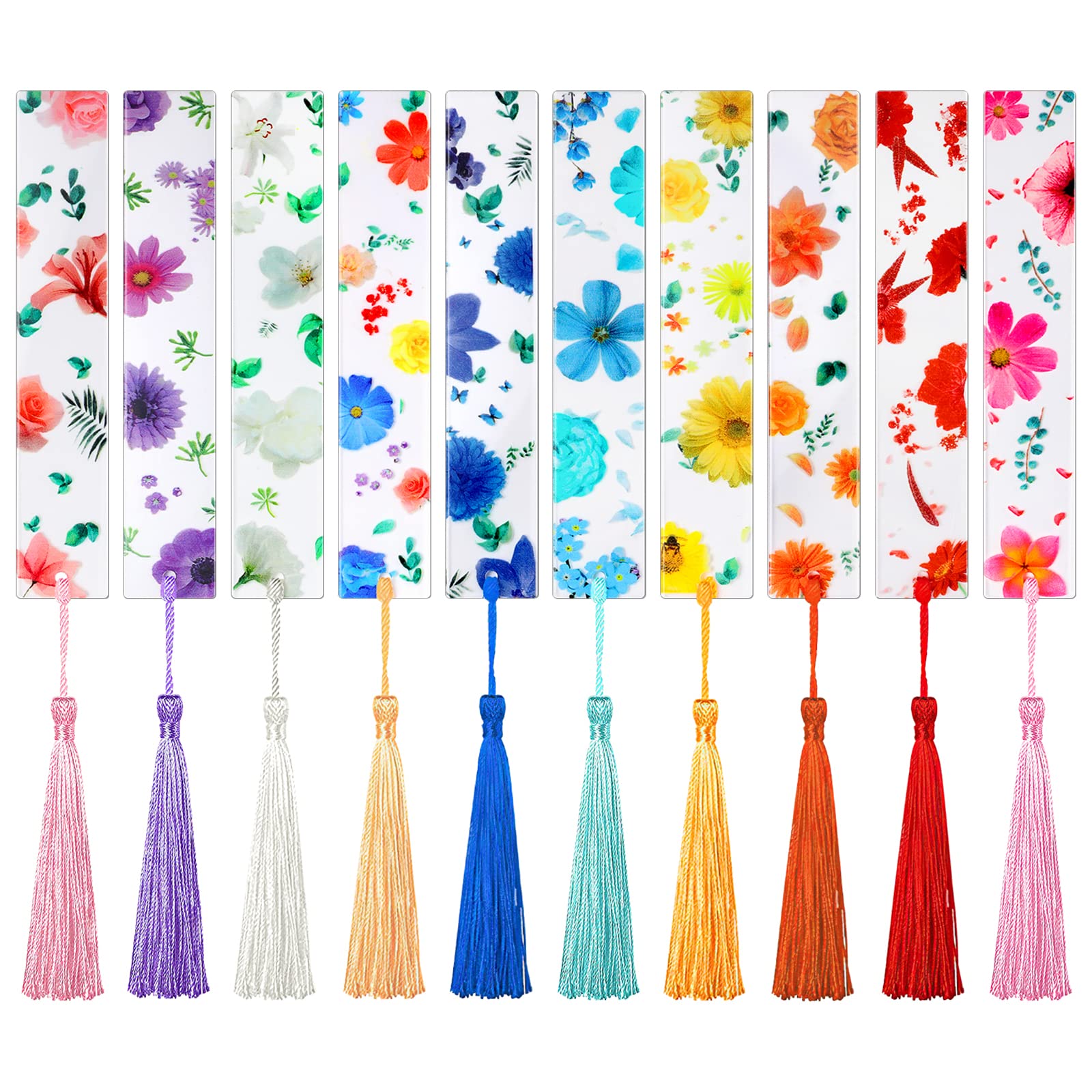 20 Pieces Flower Resin Bookmark Transparent Floral Bookmarks For Women Cute Bookmarks Flower Page Marker With Tassels Graduation