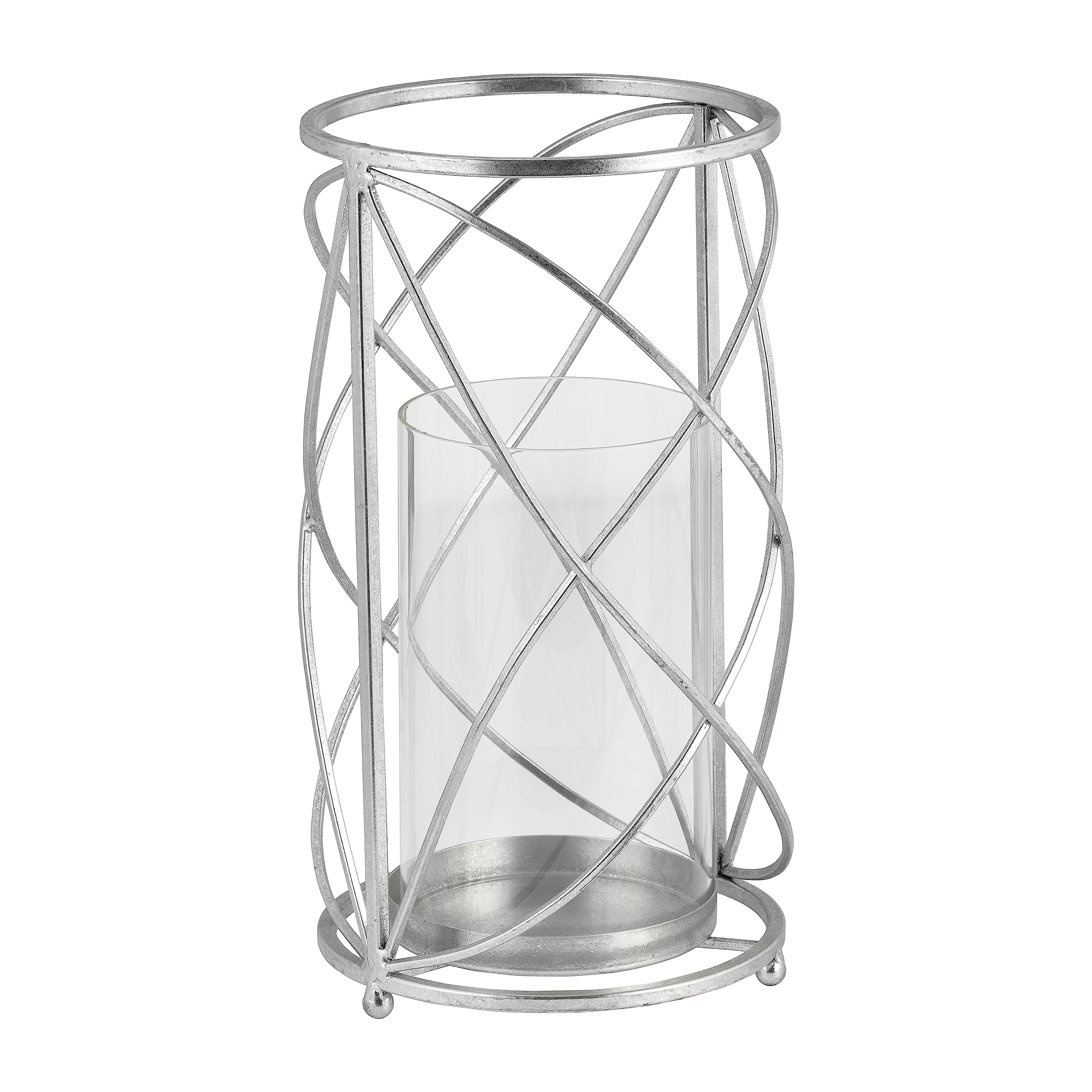 Sagebrook Home Decorative Hurricane Pillar Candle Holder, Removable Glass Hurricane, Home or Wedding Decor, Metal, Silver, 7 L x