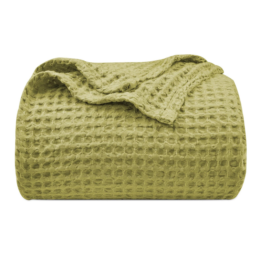 Phf Ultra Soft Waffle Weave Blanket King Size 104'X 90'- Washed Lightweight Breathable Cozy Woven Blanket For Bed - Aesthetic Decor For Couch Bedding Sofa Home Car - Olive Green