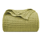 Phf Ultra Soft Waffle Weave Blanket King Size 104'X 90'- Washed Lightweight Breathable Cozy Woven Blanket For Bed - Aesthetic Decor For Couch Bedding Sofa Home Car - Olive Green