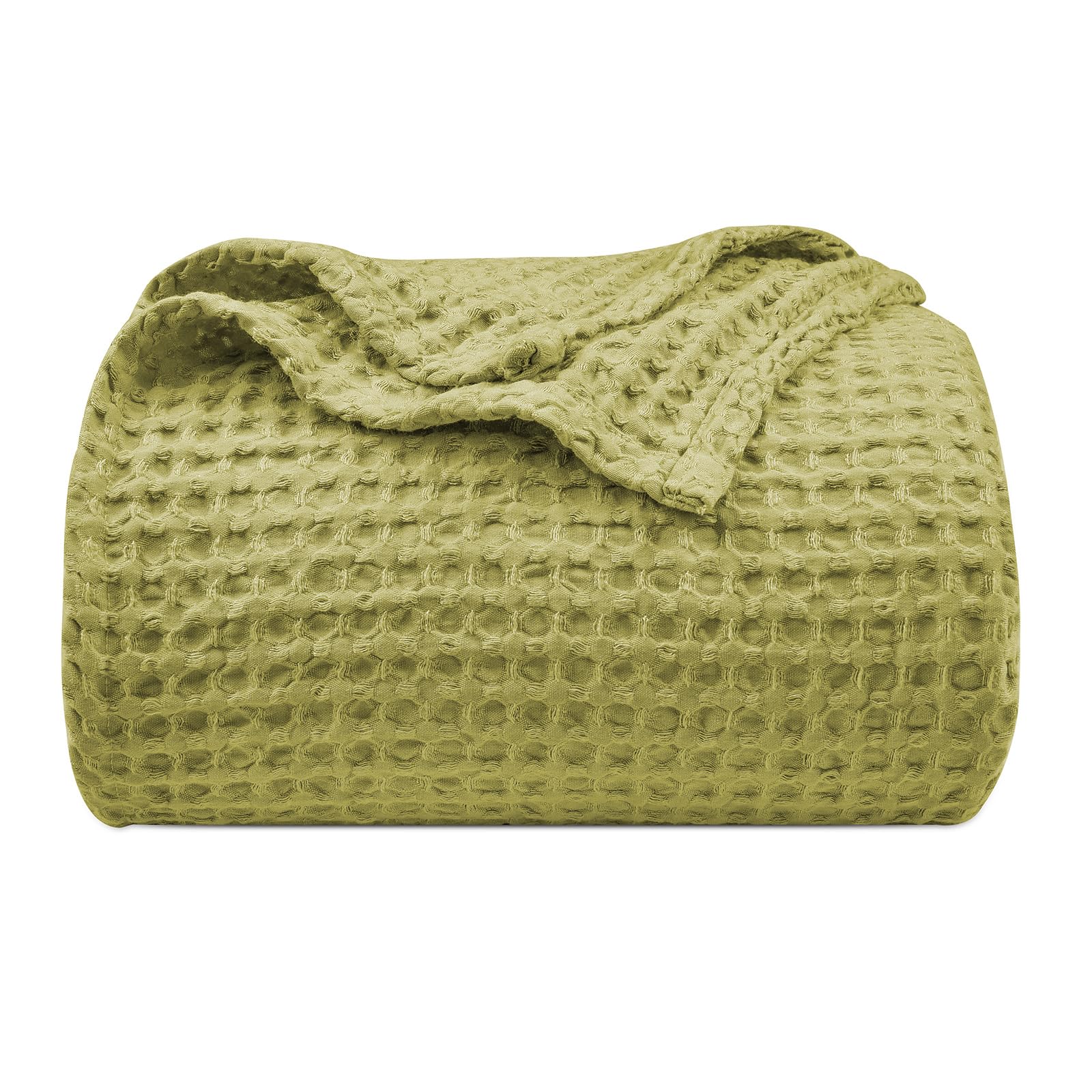 Phf Ultra Soft Waffle Weave Blanket King Size 104'X 90'- Washed Lightweight Breathable Cozy Woven Blanket For Bed - Aesthetic Decor For Couch Bedding Sofa Home Car - Olive Green