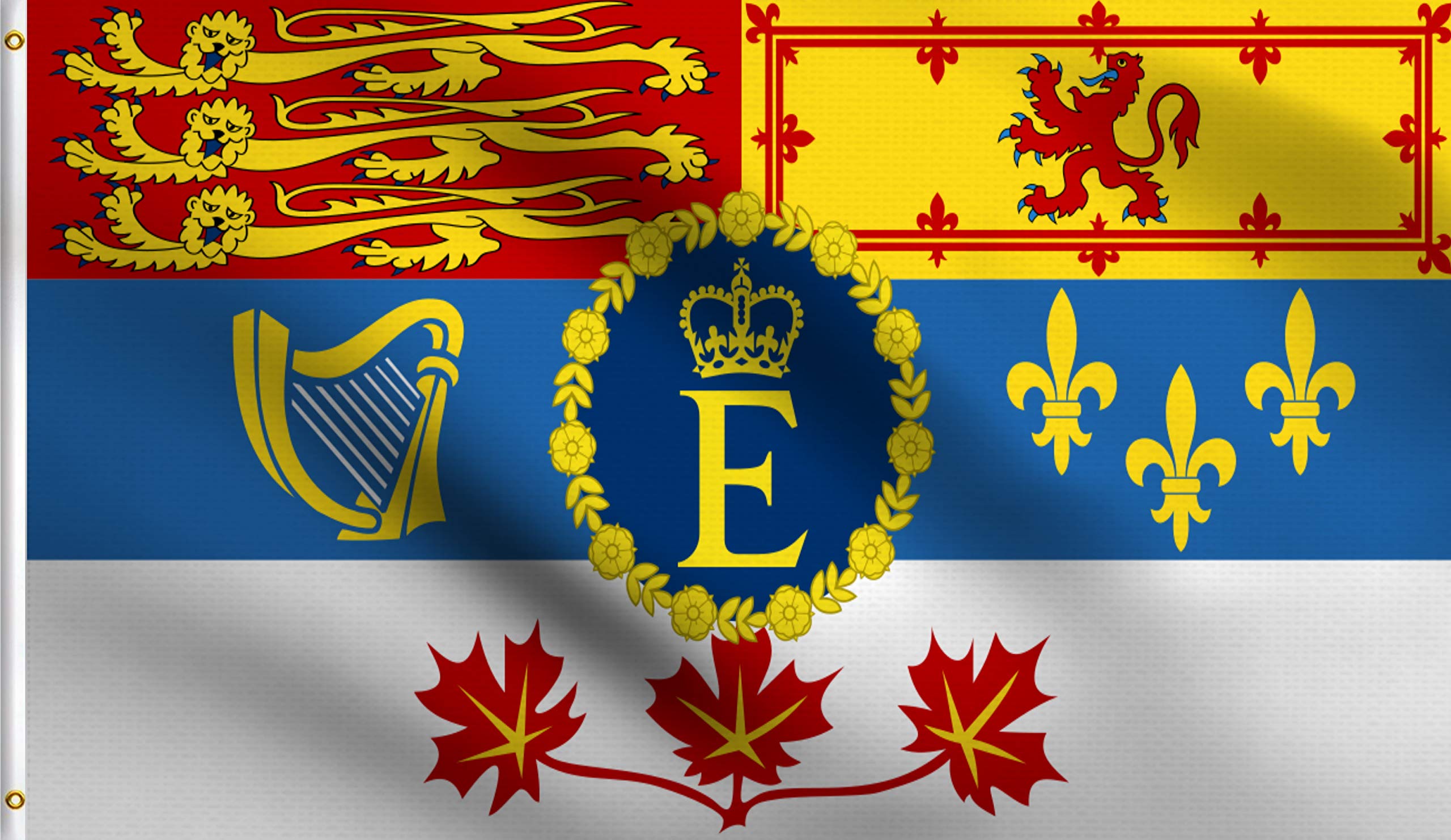 Dmse Canada Royal Standard The Queen'S Personal Canadian Flag 3X5 Ft Foot 100% Polyester 100D Flag Uv Resistant (3' X 5' Ft Foot